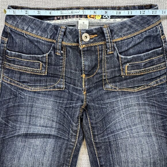 Mudd Womens Denim Capri Jeans Size 0 Embroidered Pockets Cuffed Hem Pockets Y2K - Picture 9 of 15